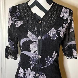Black and white flower shirt with sparkles